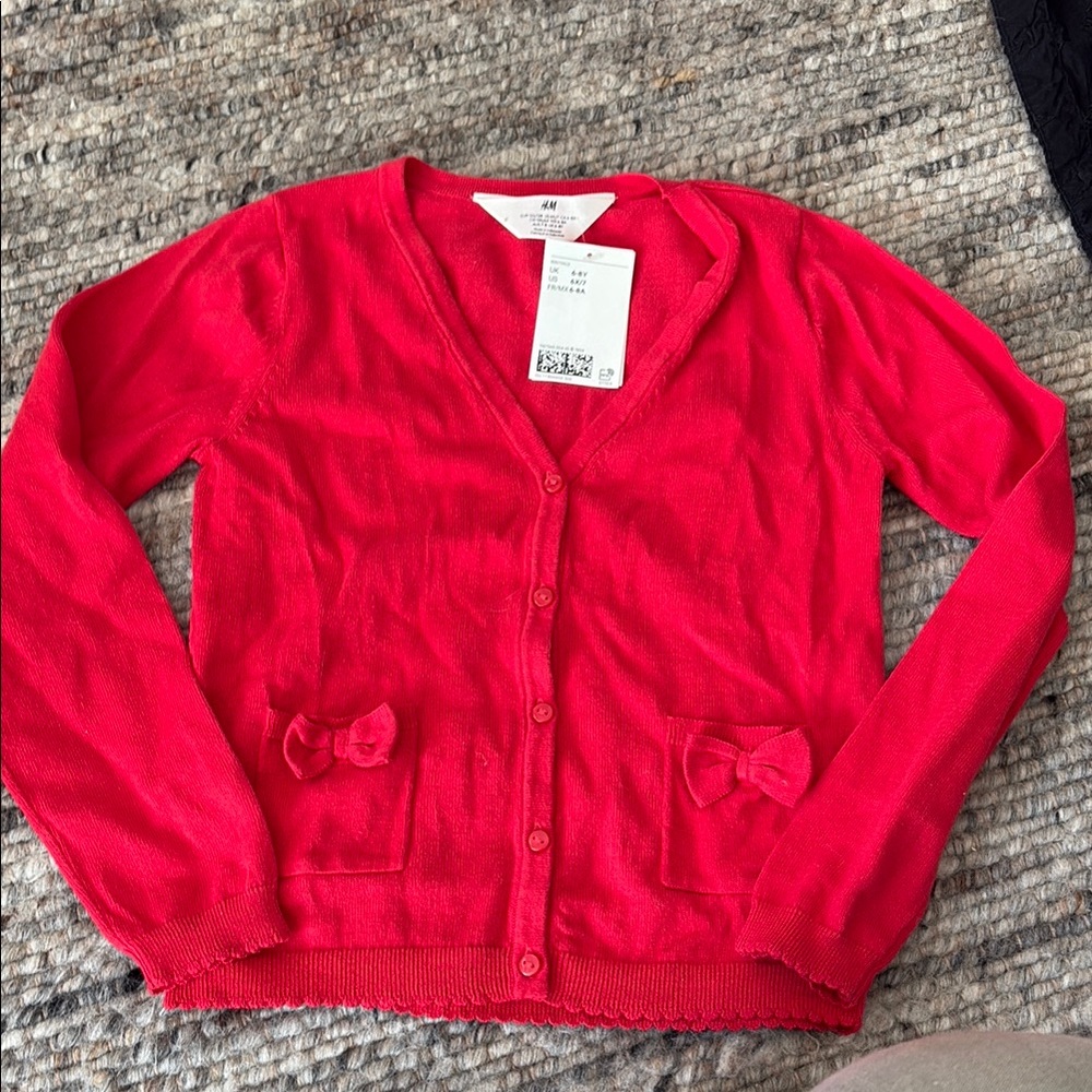 Girls H&M Vibrant Red Cardigan with Bow Details